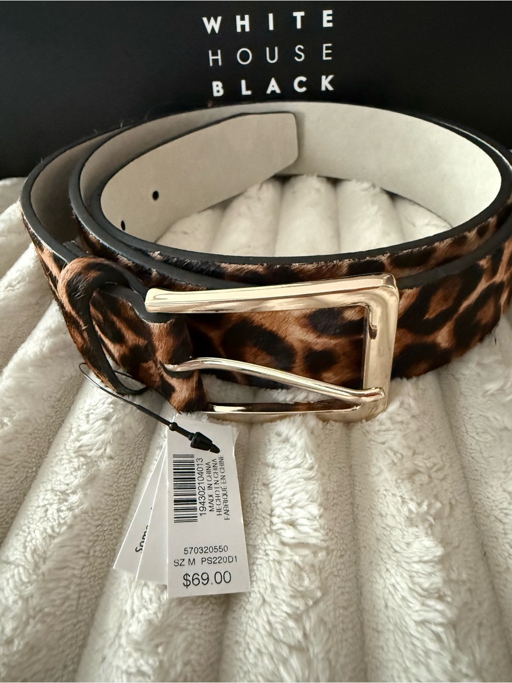 White House Black Market Leopard-Pattern Leather Belt with Gold Buckle